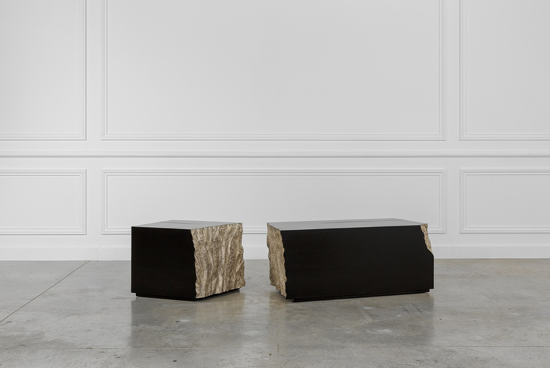 Barre Hybride, table basse en bronze et ébène poli de Jean-Luc Le Mounier