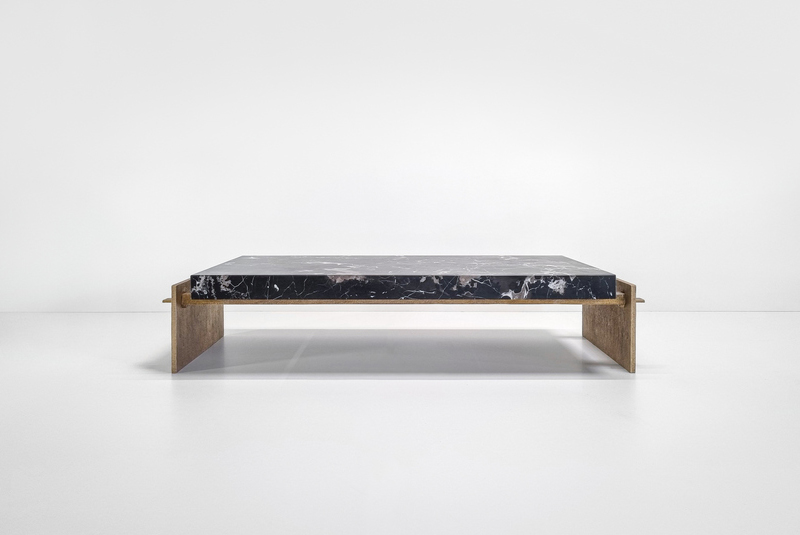 Table basse Filigrane bronze et marbre noir de Jean-Luc Le Mounier